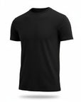 Men's black crew-neck short-sleeve T-shirt, plain front.