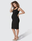 Black sleeveless scoop-neck maternity bodycon midi dress with fitted skirt