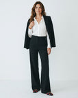 Women’s high-waisted wide-leg trousers, black, with belt loops, front view