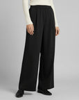 Wide-leg trousers with elastic waist, pleated front, black