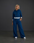 Blue relaxed-fit tracksuit: hoodie with drawstrings and wide-leg drawstring pants