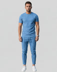 Blue men's 2-piece co-ord set: crew-neck t-shirt and tapered jogger pants