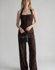 Leopard print halter neck tank top with wide-leg trousers