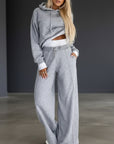 Grey relaxed-fit tracksuit: pullover hoodie with drawstrings and wide-leg drawstring pants