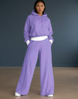 Purple relaxed-fit tracksuit: pullover hoodie with drawstrings and wide-leg drawstring pants