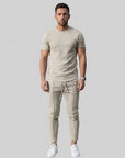 Beige men's 2-piece co-ord set: crew-neck t-shirt and tapered jogger pants