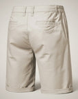 Men's chino shorts in beige, relaxed fit with belt loops and back patch pockets