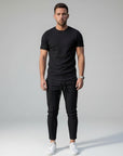 Black men's 2-piece co-ord set: crew-neck t-shirt and tapered jogger pants