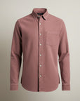 Men's slim fit long sleeve button-up shirt, solid dusty pink with chest pocket