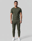 Green men's 2-piece co-ord set: crew-neck t-shirt and tapered jogger pants