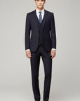 Men's 3-piece suit with notch lapel blazer and vest, navy, front view