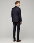 Men's 3-piece suit with notch lapel blazer, navy, back view