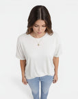 Women's cotton T-shirt, white, crew neck, short sleeves, loose drape