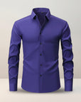 Men's slim fit stretch long sleeve shirt, dark purple, button-front, long sleeves