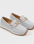 Women’s slip-on loafers, light gray canvas-look with metal bar detail and rubber sole