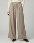 Wide-leg trousers with elastic waist, taupe, wide-leg flowy fit