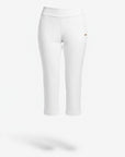 White capri pants with smooth mid-rise waistband and cropped straight legs