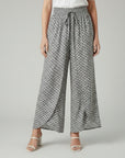 Grey printed wide-leg trousers with elasticated waist and drawstring