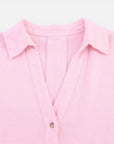 Lightweight cotton blouse, pink, open collar with V-neck and small button placket