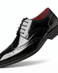 Men's leather wingtip brogue shoes, black and white colorblock, lace-up.