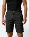 Men's chino shorts in black, relaxed fit, button fly, front slant pockets
