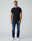 Men's black crew-neck short-sleeve T-shirt, straight hem, front view.