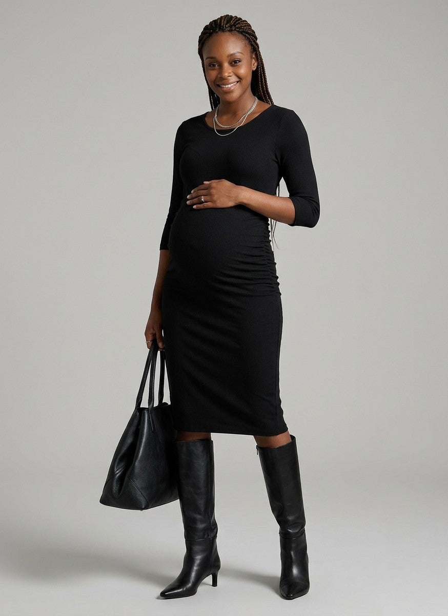 Women's Soft Stretch Maternity Dress | Elegant Midi Baby Shower Outfit 3