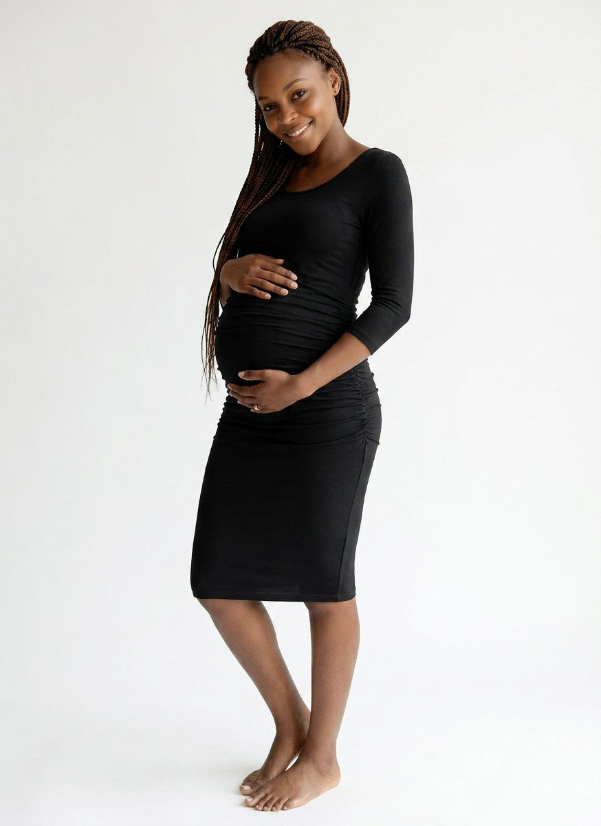 Women's Soft Stretch Maternity Dress | Elegant Midi Baby Shower Outfit 1