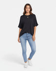 Women's cotton T-shirt, black, crew neck, short sleeves, relaxed oversized fit