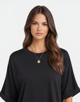Women's cotton T-shirt, black, crew neck, short sleeves, relaxed oversized fit