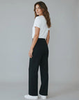 Women’s high-waisted wide-leg trousers, black, side profile