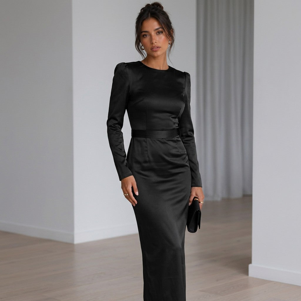 Women's Luxurious Satin Midi Dress | Elegant Wrap Style with V-Neckline 7