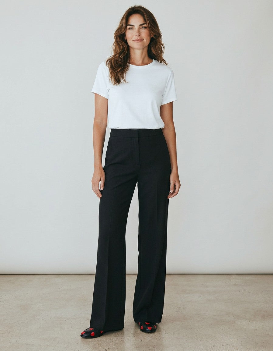 Women’s high-waisted wide-leg trousers, black, front view