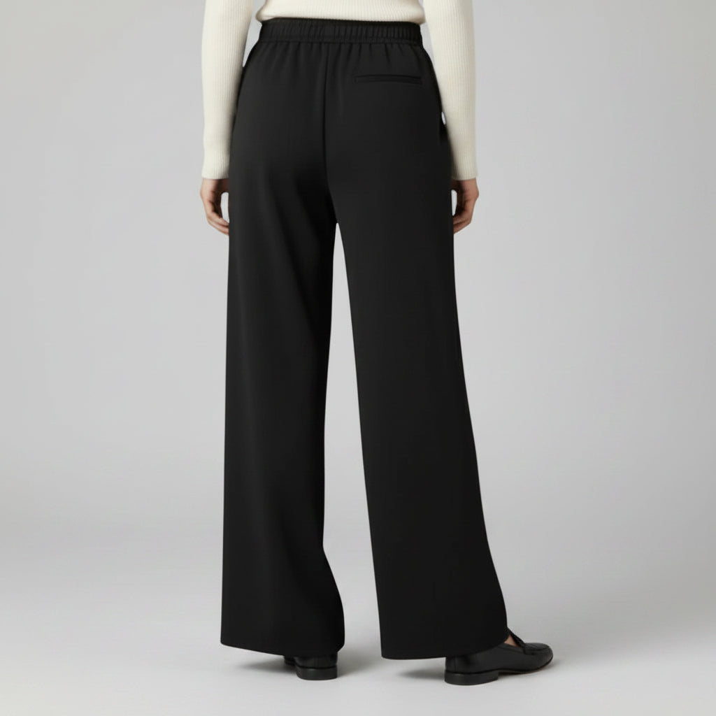 Wide-leg trousers with elastic waistband, black, relaxed wide legs