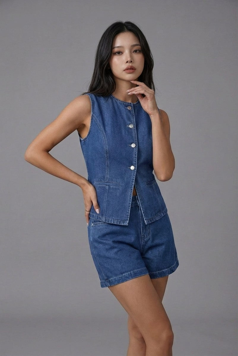 Women's Durable Denim Vest | Stylish Sleeveless Layering Piece with Leopard Print 3