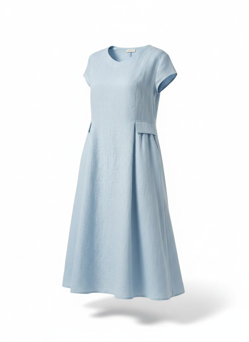 Women's Breathable Linen Midi Dress | Chic V-Neck A-Line Summer Dress with Pockets 10
