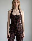 Leopard print halter neck tank top with front cutout detail