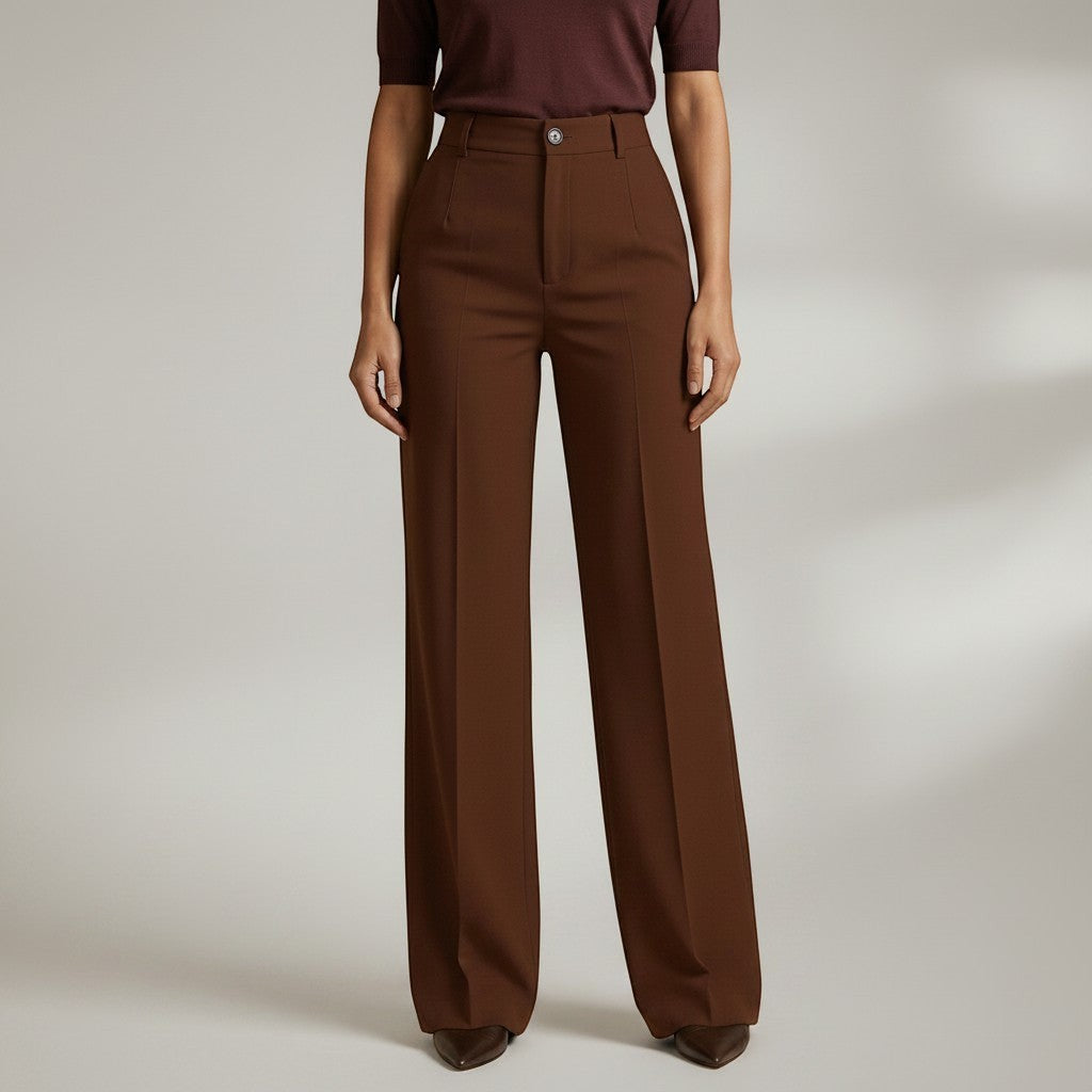 High-waist tailored trousers in brown with belt loops and front button closure