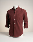 Men's slim fit long sleeve button-up shirt, solid burgundy with chest pocket
