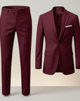Burgundy tailored suit set: straight-leg trousers and single-breasted blazer