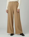 Wide-leg trousers with elastic waist, pleated front, beige