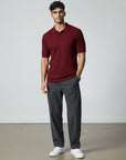 Men's solid knitted polo shirt, red, short sleeves, ribbed knit