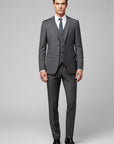 Men's 3-piece suit with notch lapel blazer and vest, grey, front view