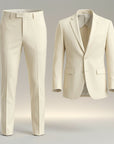 Cream tailored suit set with straight-leg trousers and single-breasted blazer