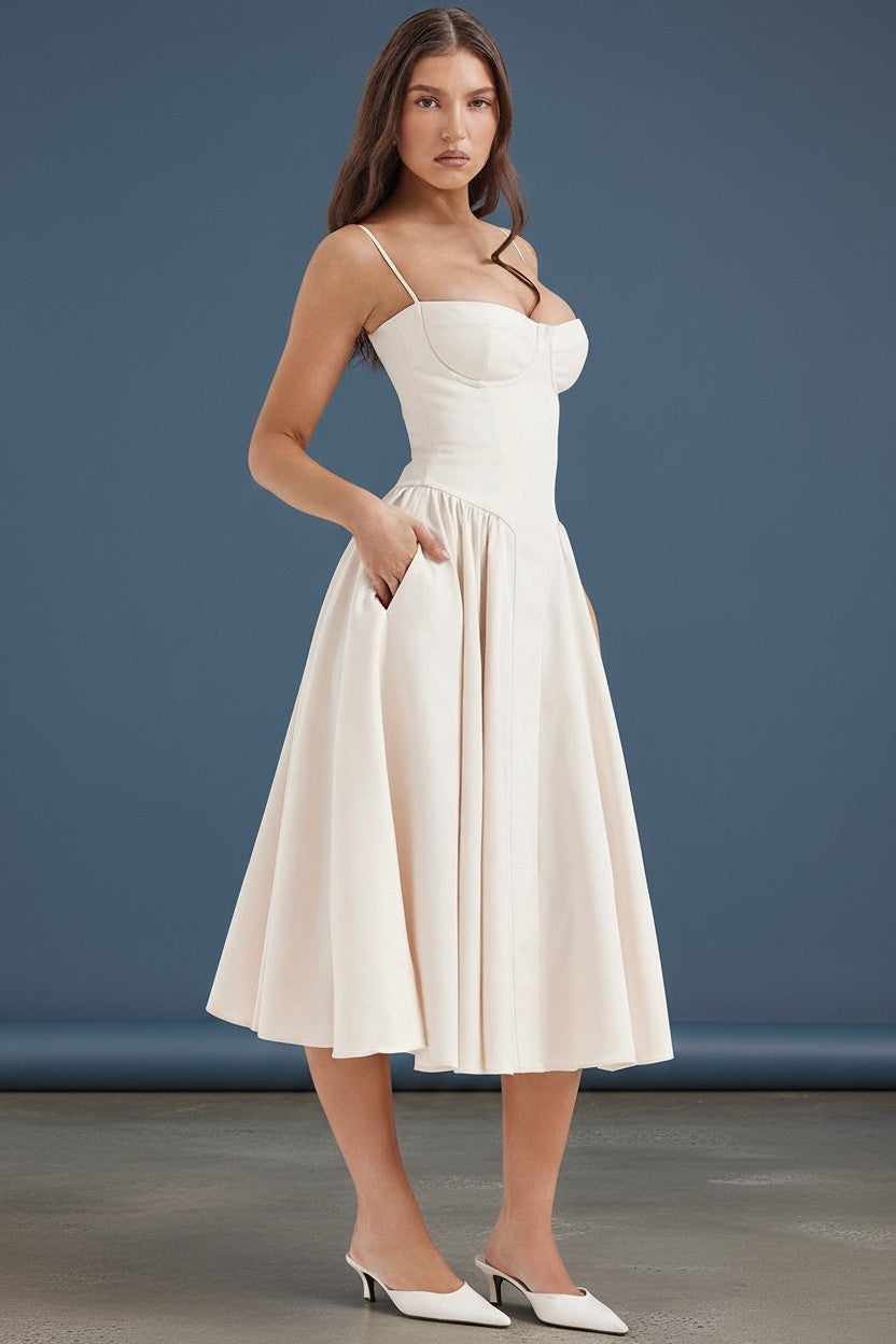 Sophia Collection | White Midi Dress with Adjustable Straps | Elegant Design for Flattering Fit 8
