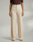 High-waist tailored trousers in beige with belt loops and front button closure