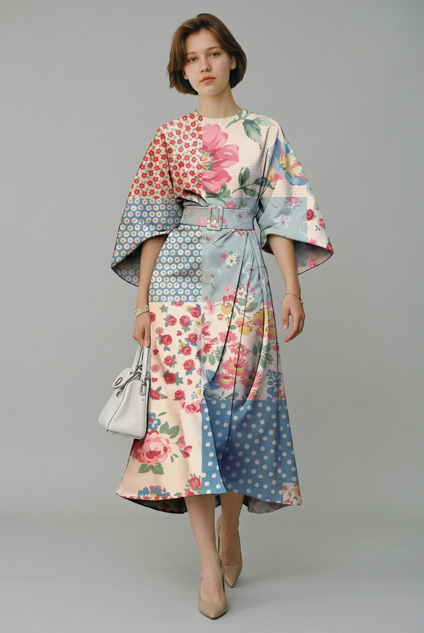 Women's Floral Wrap Dress | Elegant Kimono Sleeve Midi Dress 3