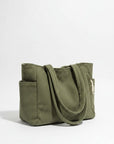 Corduroy tote bag in olive green with ribbed fabric and two top handles