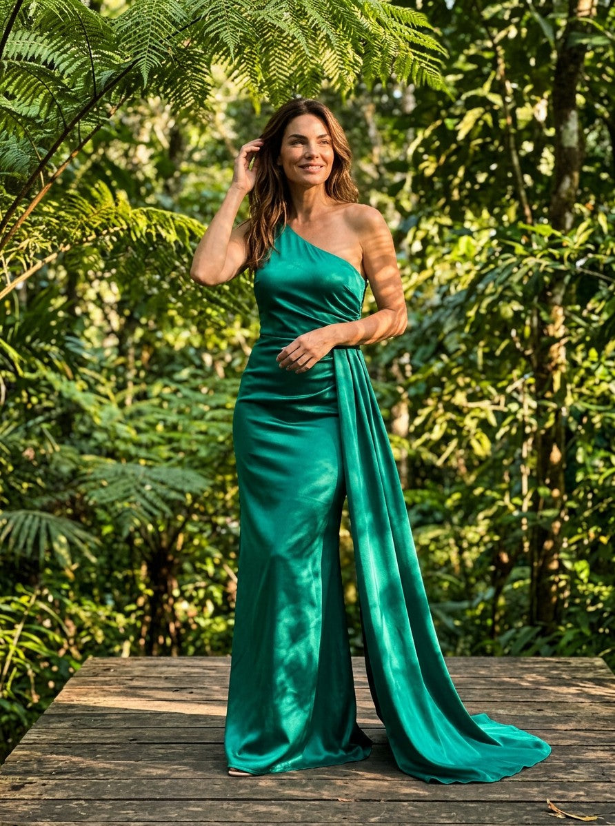 Women's Luxurious Satin Maxi Dress | Elegant One-Shoulder High-Slit Gown 2