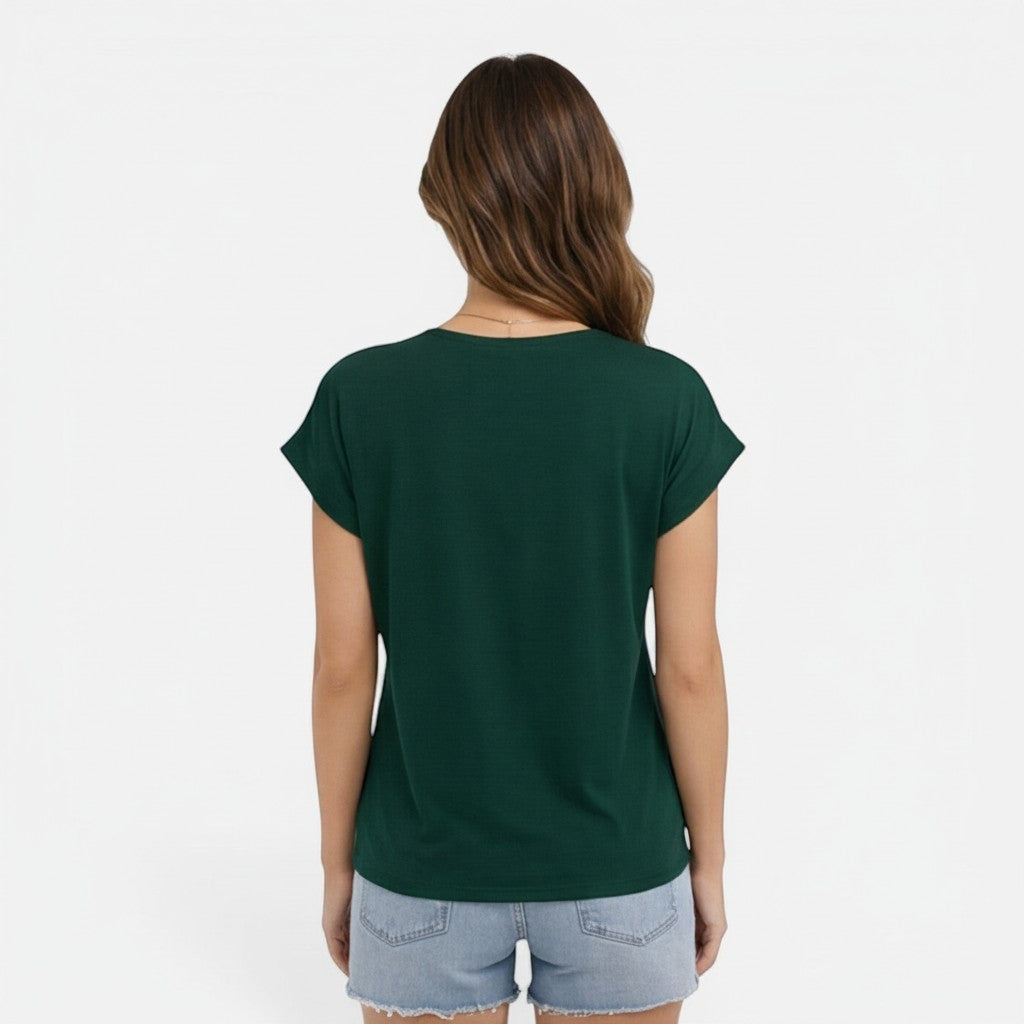 Short-sleeve cotton T-shirt, back view, dark green